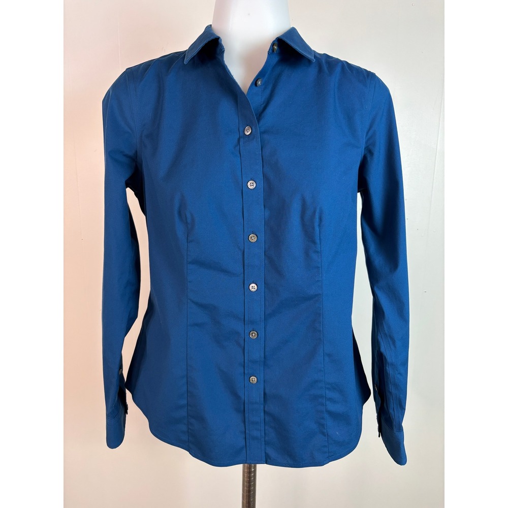 Talbots Button Down Shirt 4P Blue Wrinkle Resistant Cotton Long Sleeve Top Women